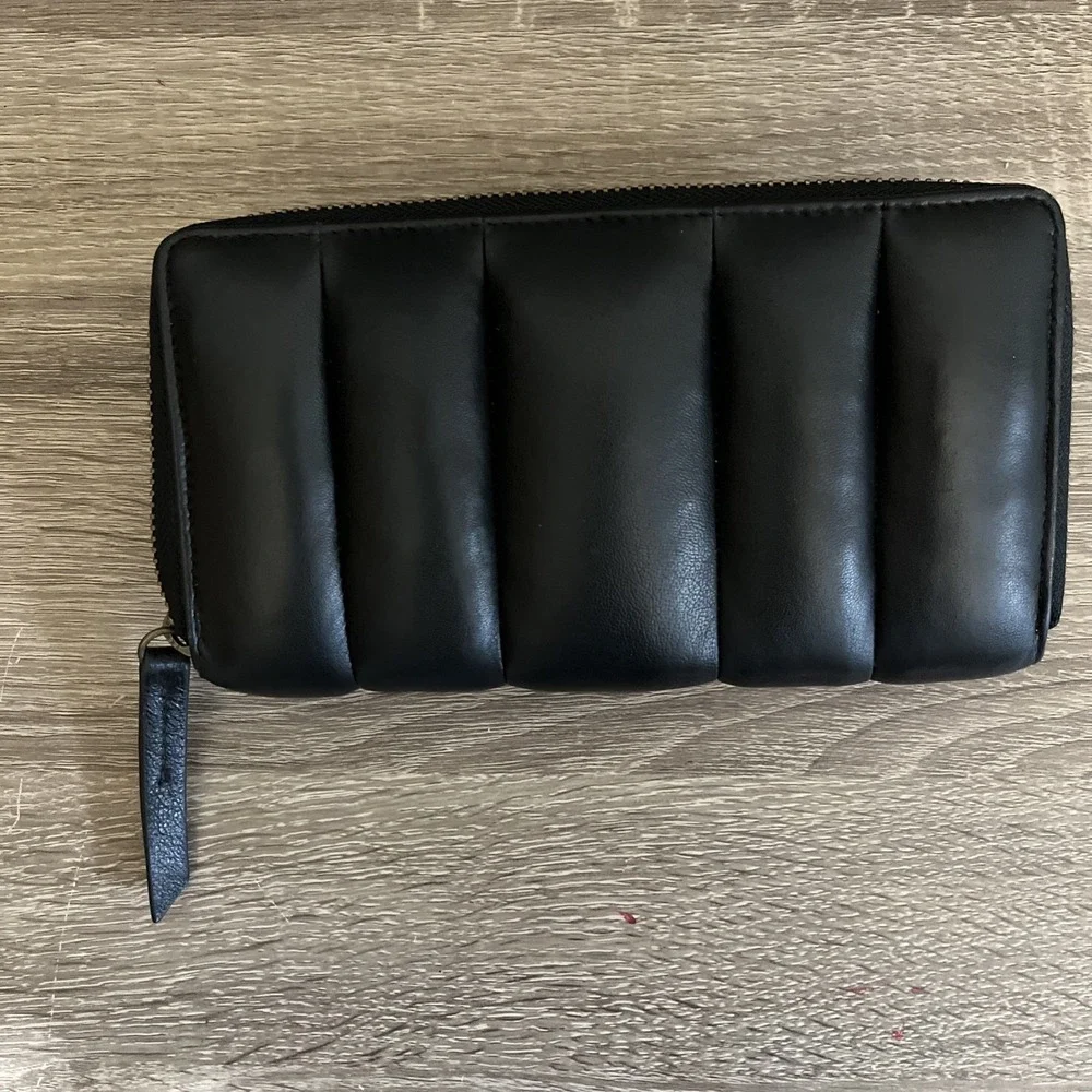 Maria Ponti Wallet Women OS Black Puffer Quilted Genuine Leather Zip Portugal